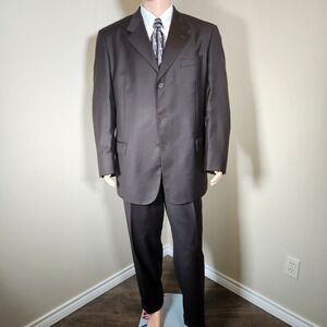 Giorgio Valentini Mens Suit 46L Dark Brown 100% Super 140s Wool Made in Italy